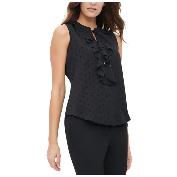 Tommy Hilfiger Tops - Tommy Hilfiger Dot-Print Ruffled Top Size Medium